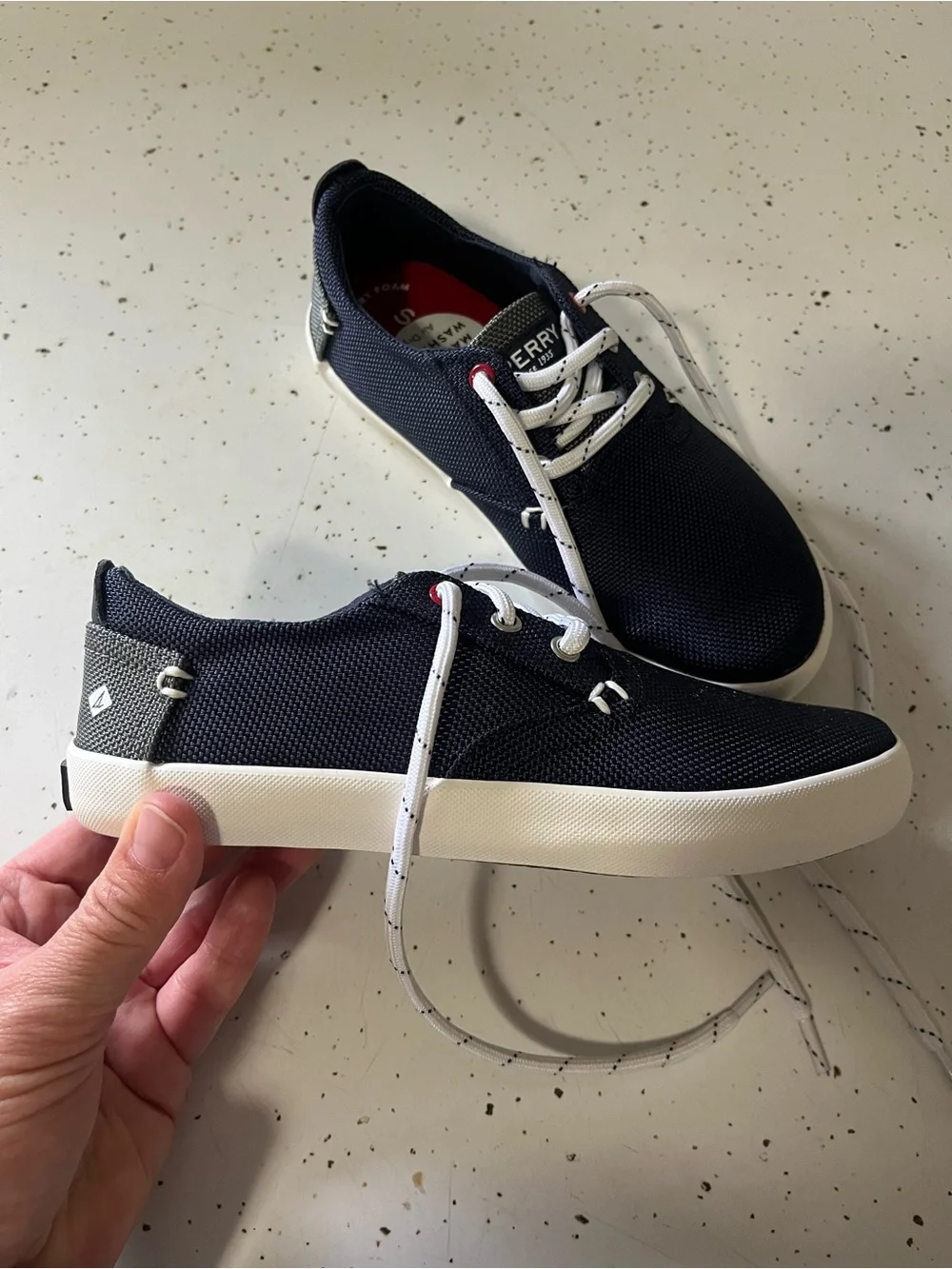 Child Sperry Navy and White Boat Shoes